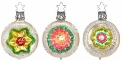 Inge Glass Floral Reflector 2" Ball Ornament Set With Vintage Patina Christmas