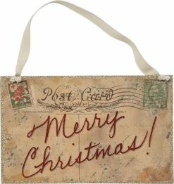 Primitives By Kathy Vintage Merry Christmas Postcard Sign