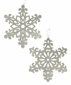 Bethany Lowe Large Platinum Glittered Snowflakes, 15"