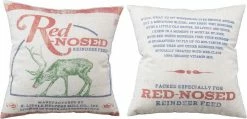 Primitives By Kathy Red Nosed Reindeer Feed Pillow Christmas