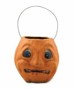 Bethany Lowe Scary Vintage Pumpkin Bucket - Paper Mache