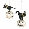 Bethany Lowe All Hallows Eve Crow & Cat On Pumpkin Ornaments New!