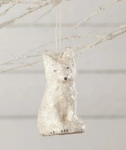 Bethany Lowe New! Arctic Fox Ornament, Paper Mache