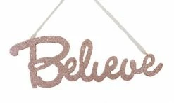 TheHolidayBarn.com New! Glittered Believe Ornament, Rose Gold