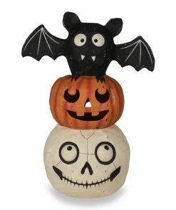 TheHolidayBarn.com Halloween Totem Pole With Skull, Pumpkin & Bat New!