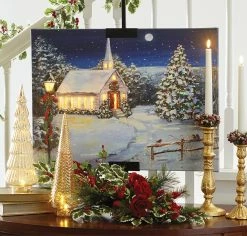 Raz New! Christmas Church Print With Lights