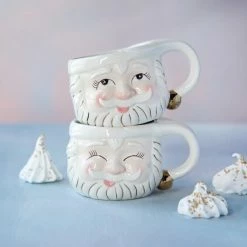 Glitterville Cream & Gold Santa Mugs Christmas