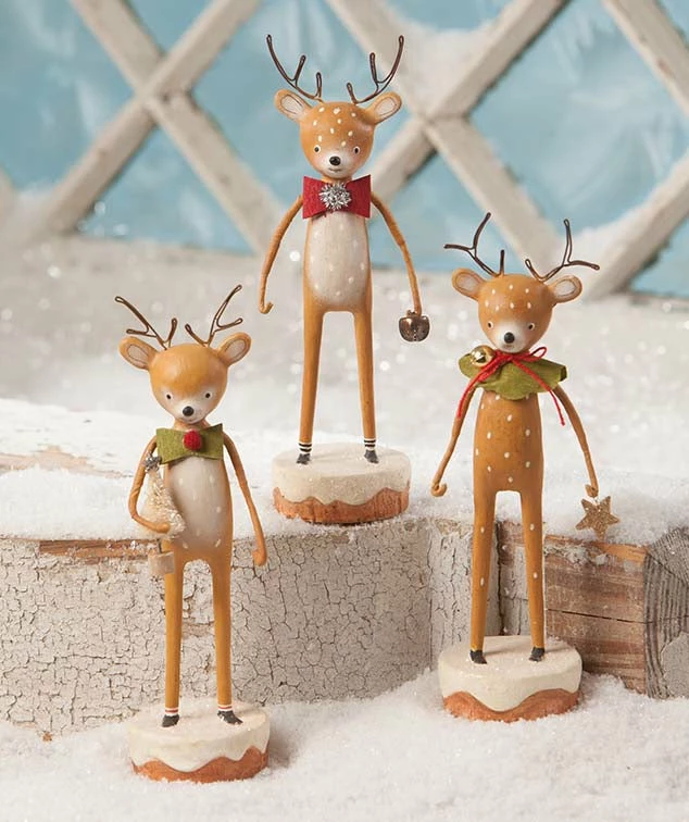 Bethany Lowe New! Dasher, Dancer And Prancer Reindeer Figurines 3 Bethany Lowe New! Dasher, Dancer And Prancer Reindeer Figurines
