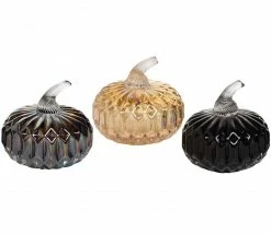 TheHolidayBarn.com Diamond Pattern Glass Pumpkins New!