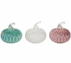 TheHolidayBarn.com Diamond Pattern Pastel Glass Pumpkins New!