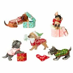 Raz New! Dogs With Christmas Gifts, Ornament Set
