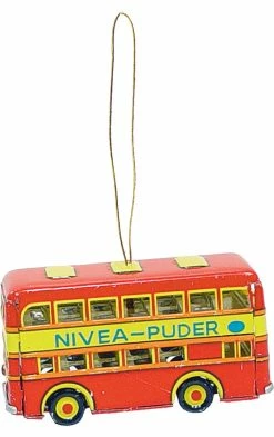 TheHolidayBarn.com Double Decker Bus Tin Toy Reproduction Ornament Christmas