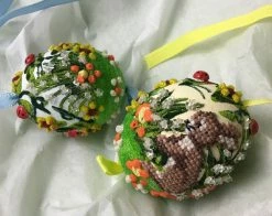 TheHolidayBarn.com Needlepoint Bunny Egg Ornament, Yellow New!