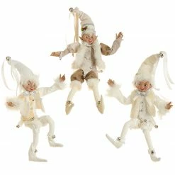 Raz Winter White Posable Elves, 16"
