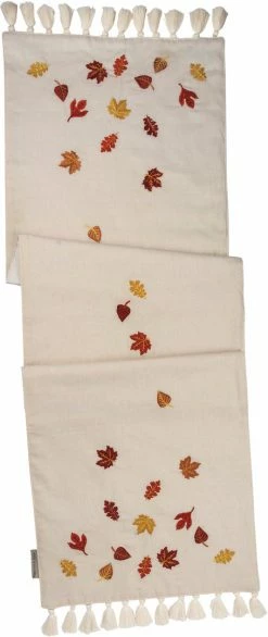 Primitives By Kathy New! Embroidered Fall Leaves Linen Table Runner
