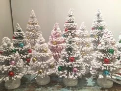Cody Foster Snowy Flocked Bottle Brush Trees With Multi Color Balls New!