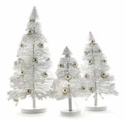 Cody Foster New! White Flocked Bottle Brush Trees With Silver Balls