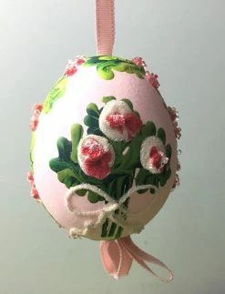 TheHolidayBarn.com New! Pink Flower Bouquet Egg Ornament