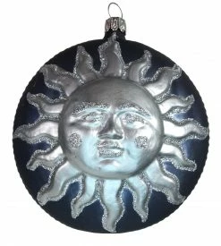 Old German Christmas Radiant Sun Glass Ornament, Blue And Silver