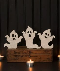 Bethany Lowe Ghoulish Ghost Silhouettes With White Glitter New!