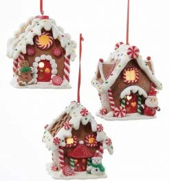 Kurt Adler Gingerbread Cottage Ornaments With Lights New!