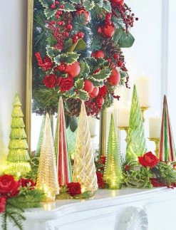 Raz Gold, Red & Green Ribbed Glass Trees New!