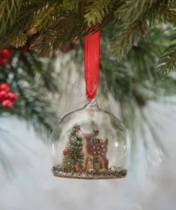 Bethany Lowe Christmas Deer In Glass Globe Ornament
