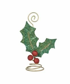 Bethany Lowe Glittered Holly Leaf Placecard Holder