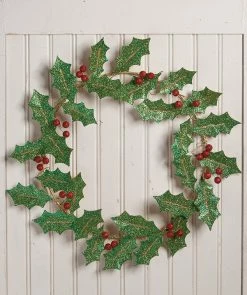 Bethany Lowe New! Glittered Tin Holly Wreath