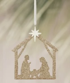 Bethany Lowe New! Gold Glittered Nativity Silhouette Ornament