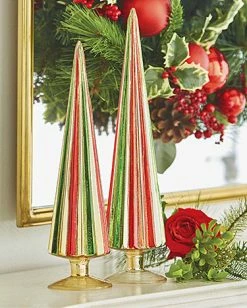 Raz Gold, Red & Green Ribbed Glass Trees New!