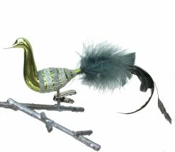 Old German Christmas Celadon Green Bird With Feathers Ornament Clip