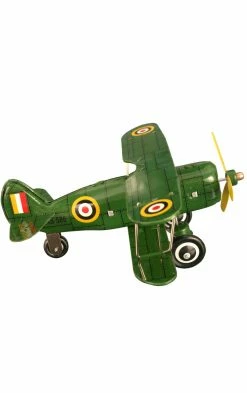TheHolidayBarn.com Green Curtis Biplane Wind Up Tin Toy Reproduction Christmas