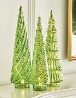 Raz Green Mercury Glass Trees With Lights