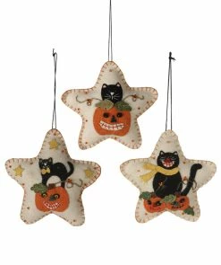 Bethany Lowe Halloween Kitty Cat Felt Star Ornaments New!