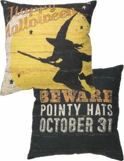 Primitives By Kathy Happy Halloween Flying Witch Pillow