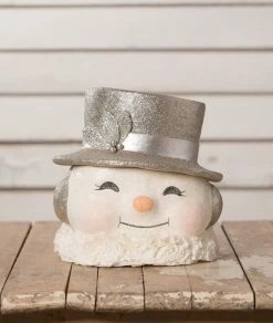 Bethany Lowe Large Happy Snowman Bucket, Platinum New!