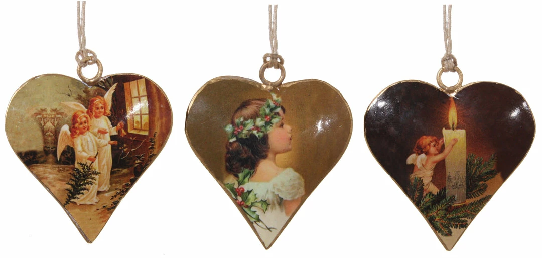 ShiShi Victorian Christmas Angels Heart-Shaped Ornaments, Metal