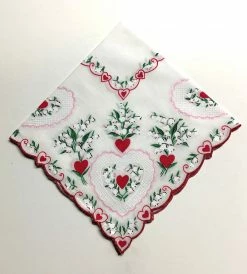 TheHolidayBarn.com Valentine's Day Hearts And Lilies Handkerchief Reproduction