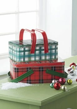 Raz Holiday Plaid Picnic Tins