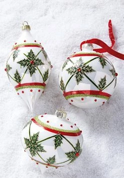 Raz Jeweled Holly Glass Ornaments