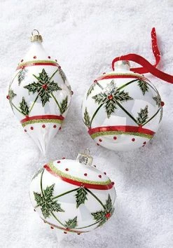 Raz Jeweled Holly Glass Ornaments, Set Of 6