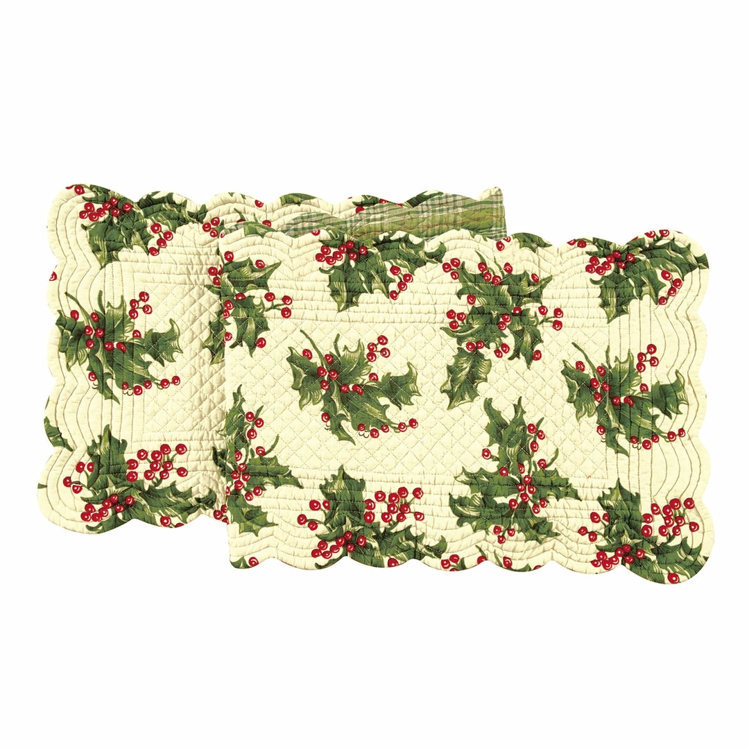 TheHolidayBarn.com Quilted Holly Table Runner, Cream New! 3 TheHolidayBarn.com Quilted Holly Table Runner, Cream New!