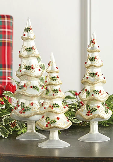 Raz Jeweled Holly Glass Trees 3 Raz Jeweled Holly Glass Trees