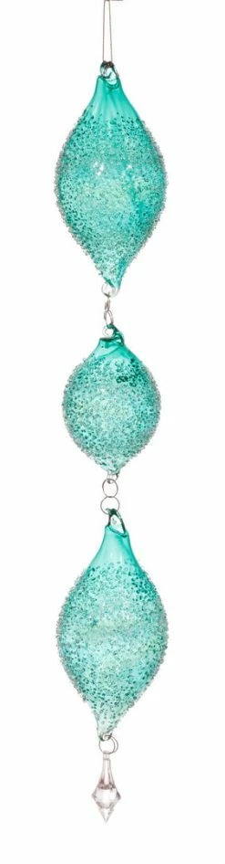 TheHolidayBarn.com Jim Marvin Light Turquoise Beaded Glass Teardrop, 19" New!