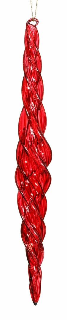 TheHolidayBarn.com Jim Marvin Twisted Glass Icicle Ornaments, Red
