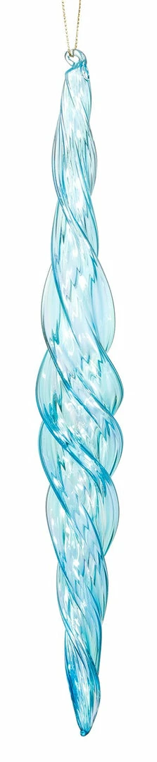 TheHolidayBarn.com Jim Marvin Ornaments Jim Marvin Twisted Glass Icicle Ornaments, Turquoise Blue