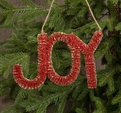 Ragon House Joy Ornament / Sign, Antique Red Bottle Brush New!