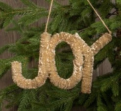 Ragon House Joy Ornament / Sign, Natural Bottle Brush