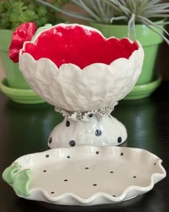 Teyros Lady Head Art Pottery Planter With Tray, Mellow Red